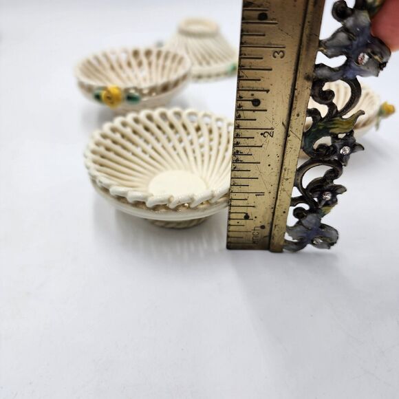 Vintage Set 4 Levante Lattice Baskets Pink Yellow Flower Made In Italy Porcelain - Picture 7 of 8